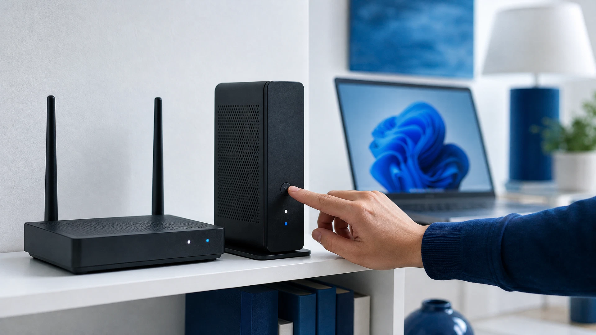 Minh họa khởi động lại modem và router tại nhà
